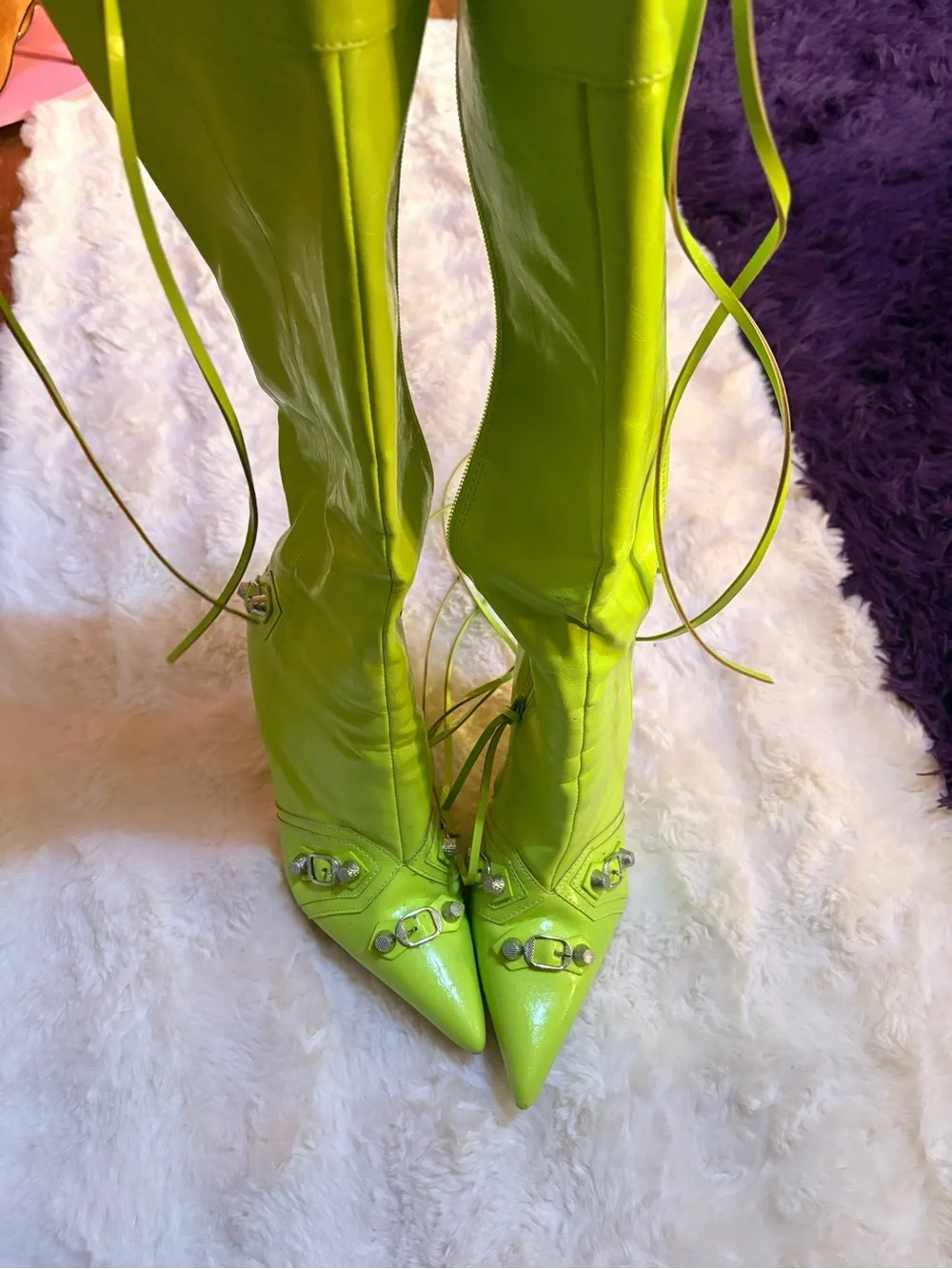 Fashion Nova Neon Lime Over-the-Knee Stiletto Boots